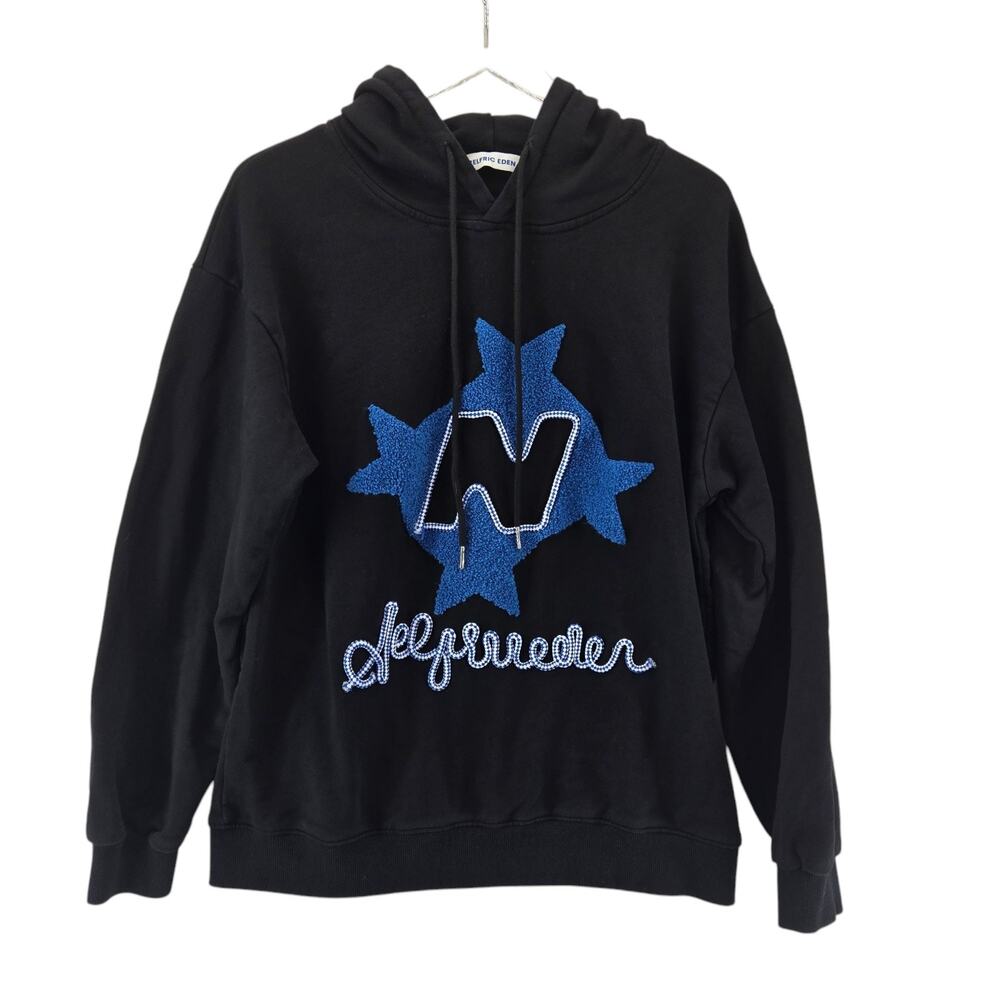 Aelfric Eden Hoodie Sweatshirt Mens Small‎ Black 3D Embroidered Y2K Streetwear